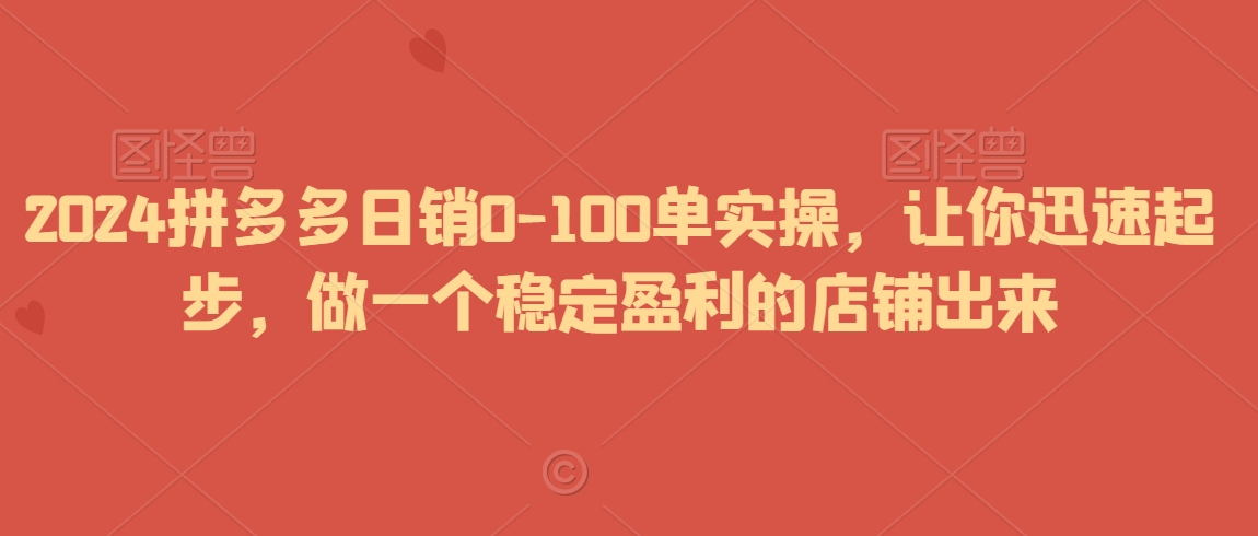 024拼多多日销0-100单实操,让你迅速起步,做一个稳定盈利的店铺出来"