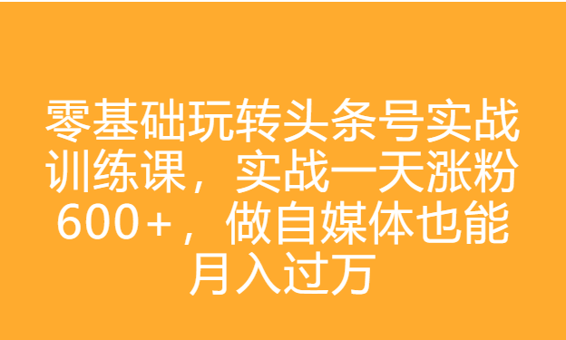 零基础玩转头条号实战训练课,实战一天涨粉600+,做自媒体也能月入过万